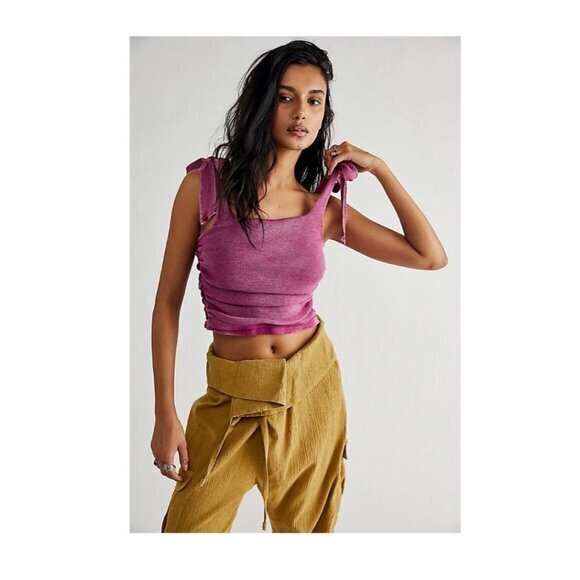 Free People Tops - Free People Boulevard Rouched Cropped Tank Top Dragonfruit Size Small